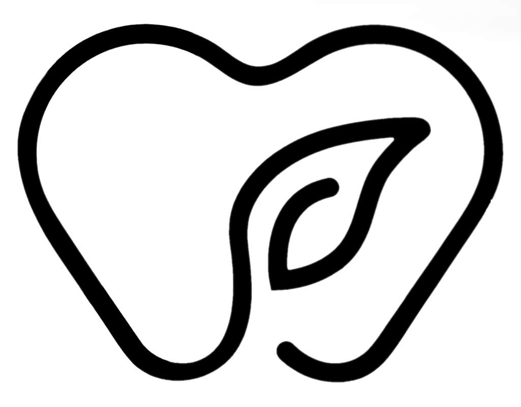 Minimalist tooth and leaf logo in dark tones on black background