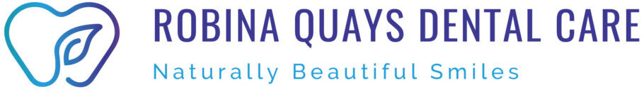 Robina Quays Dental Care logo with blue to purple gradient on white background